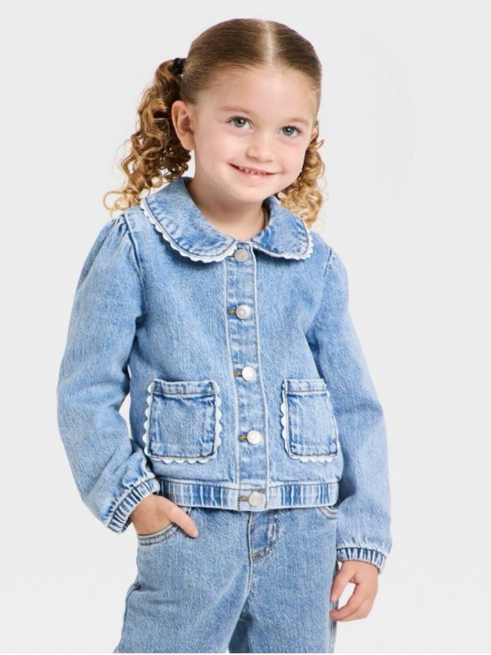 Cat & Jack Light Blue Denim Jacket with Scalloped Trim